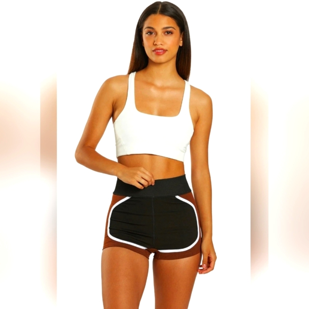 Free People Movement " THERE YOU GO" Athletic Run Shorts Black, Brown & White